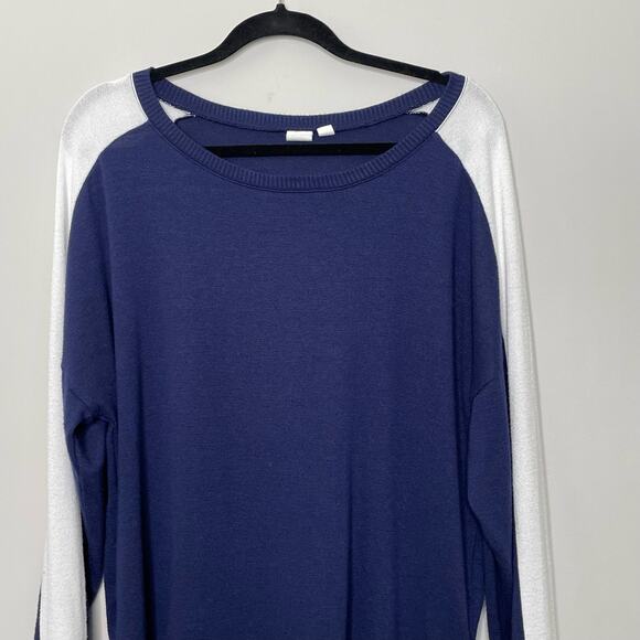 Gap Sweater Round Neck Sweater Color Block Striped Detail 90s Y2K Vibes Blue L - Picture 2 of 11